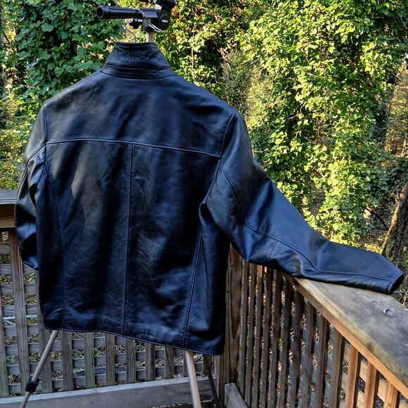 Vintage Black Leather Racer Style Jacket Quilted Liner, Collar Classic&Edgy Sz L - Picture 16 of 16